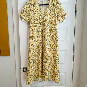 XL midi yellow floral A-line dress